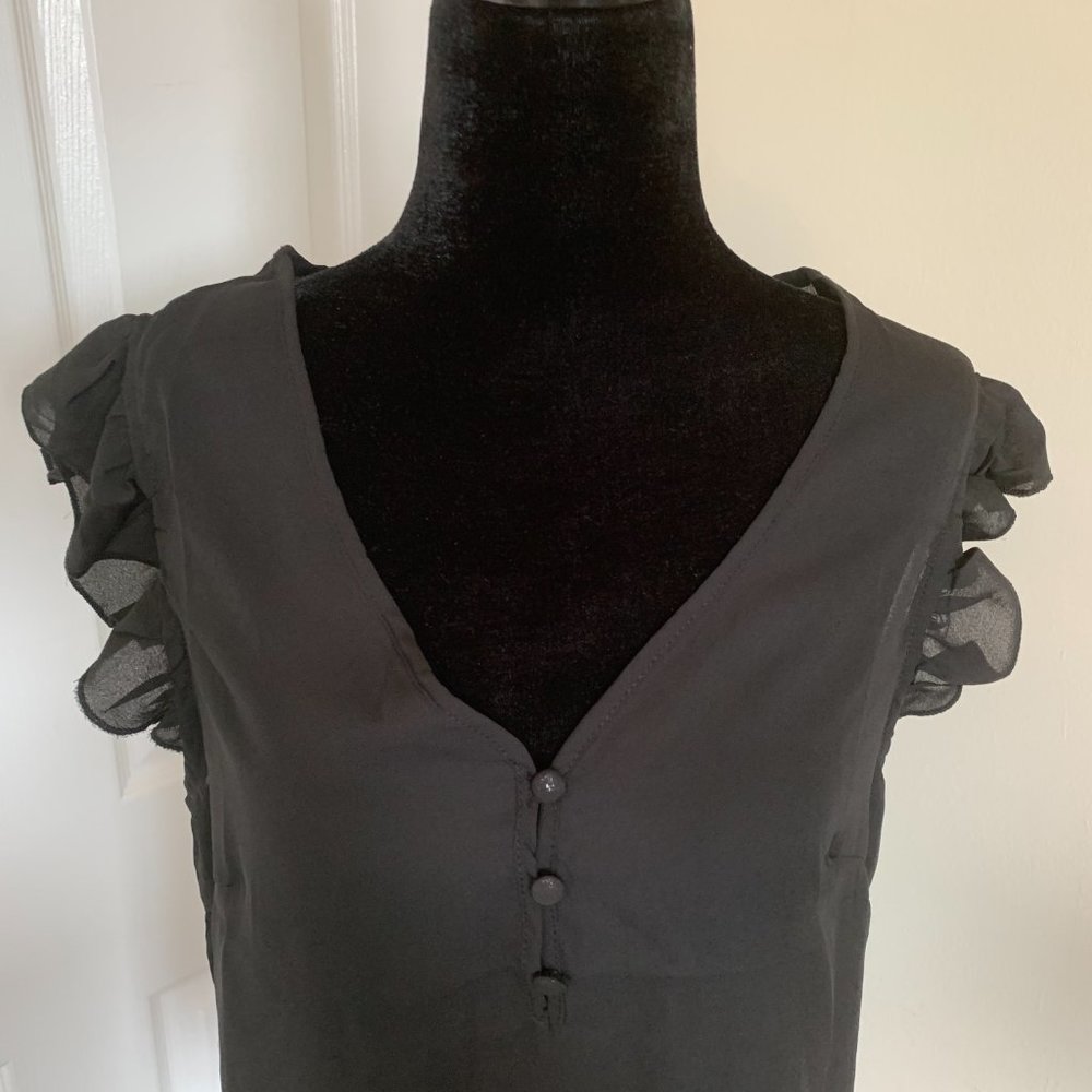Chiffon Ruffle Sleeve Blouse Black - Picture 7 of 8